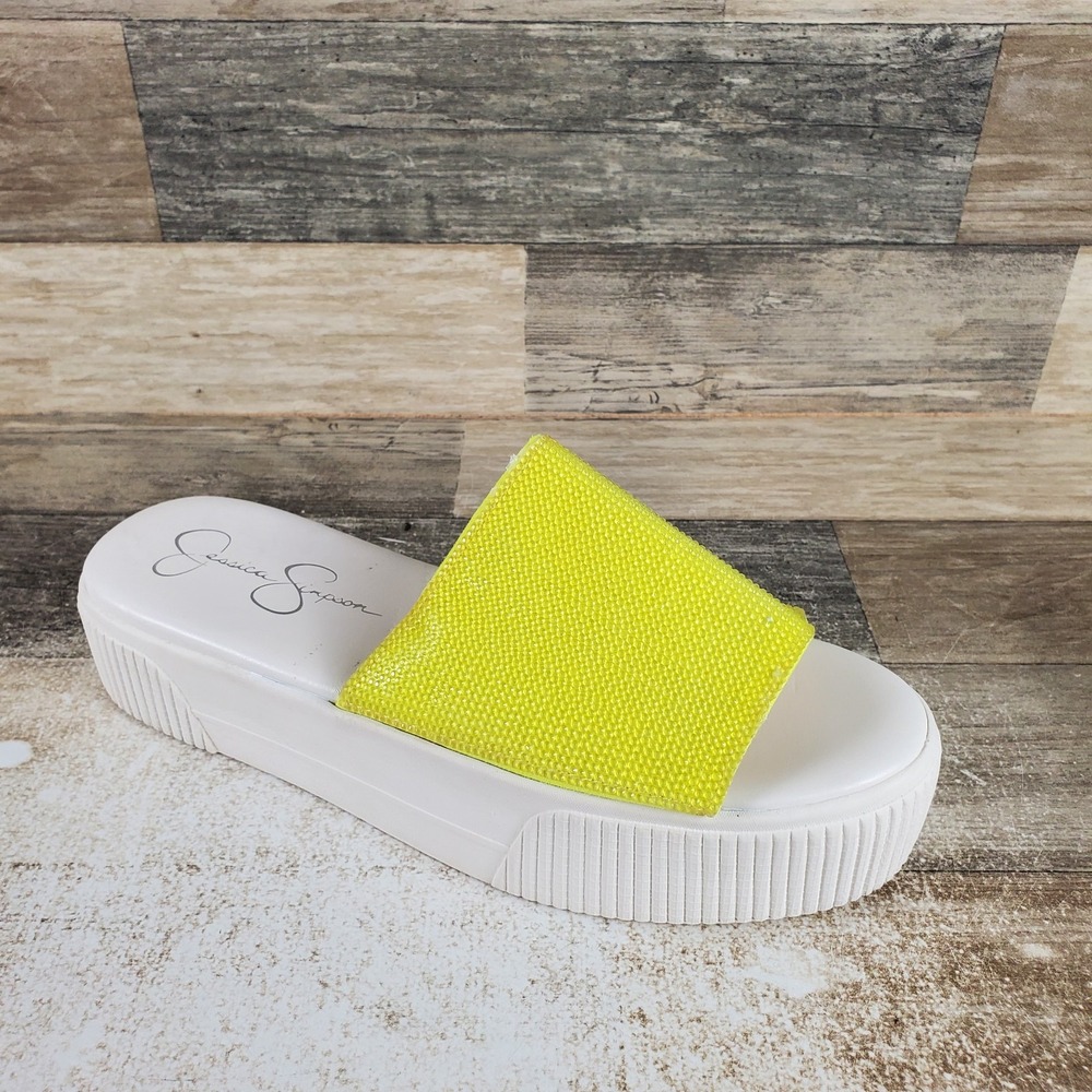 Jessica Simpson Ezira Womens Slide Sandal Sz 7.5 M Neon Yellow Plateform Slip On